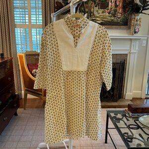 Chic Yellow Patterned Long Sleeve Dress